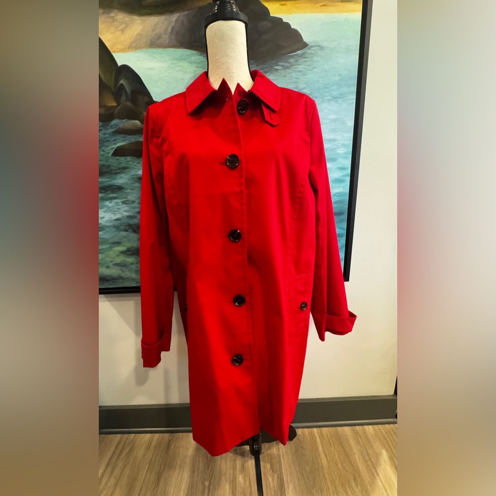Talbots Vibrant Red Button-Up Trench Coat - Picture 4 of 10